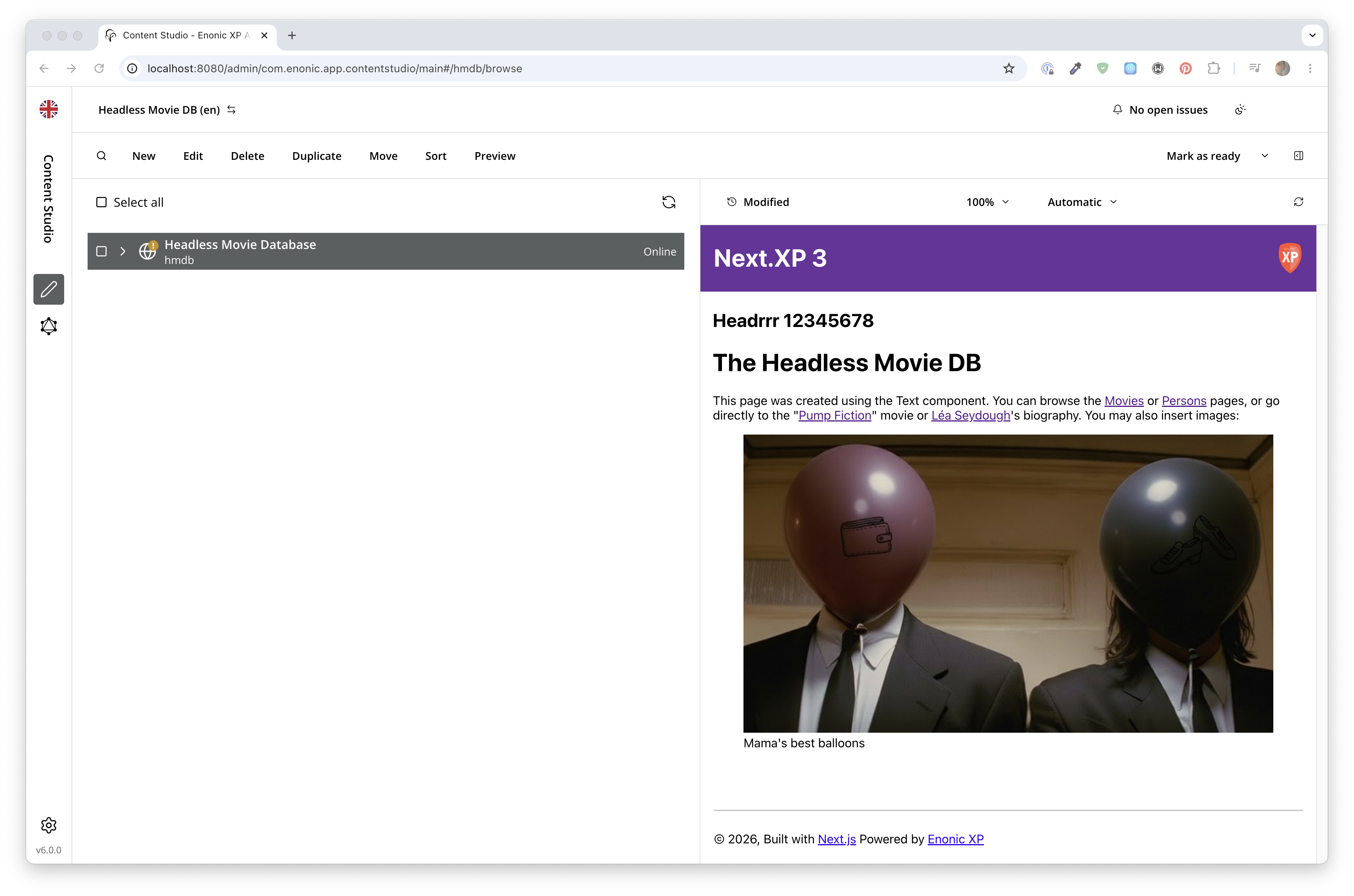 Front page as seen from Content Studio cloud preview