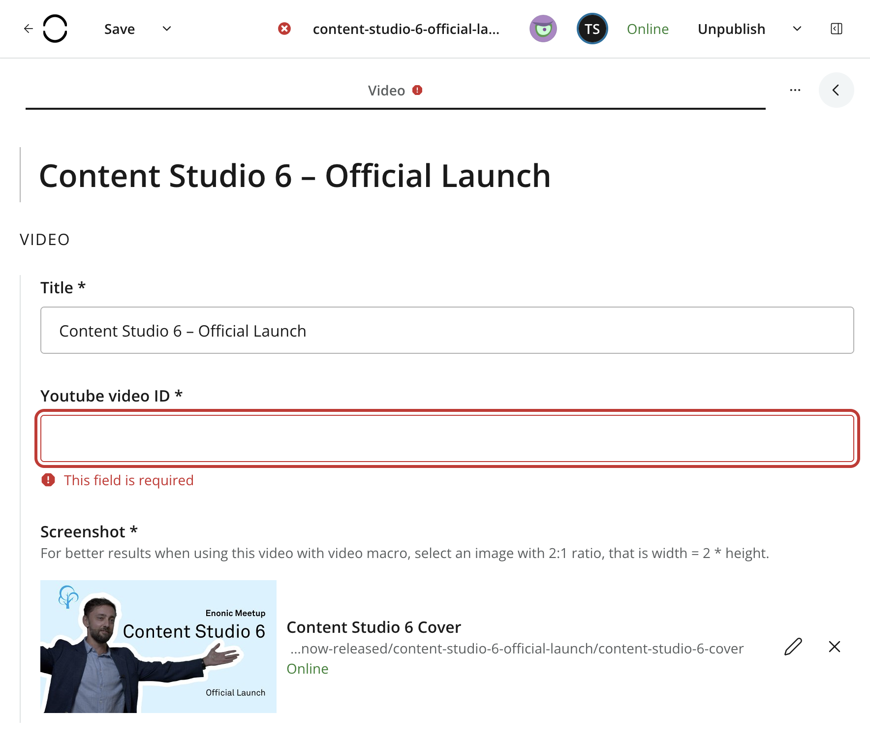 Content Editor screenshot showing error reporting and propagation