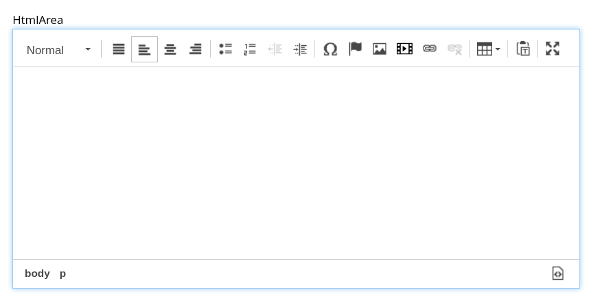 A text area with a tools ribbon on the top. The ribbon provides rich text tools such as justification, macro insertion, text styles, etc.