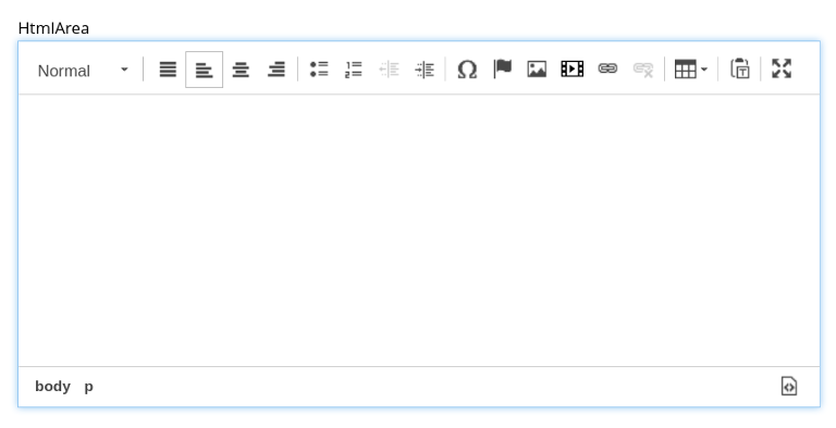 A text area with a tools ribbon on the top. The ribbon provides rich text tools such as justification, macro insertion, text styles, etc.