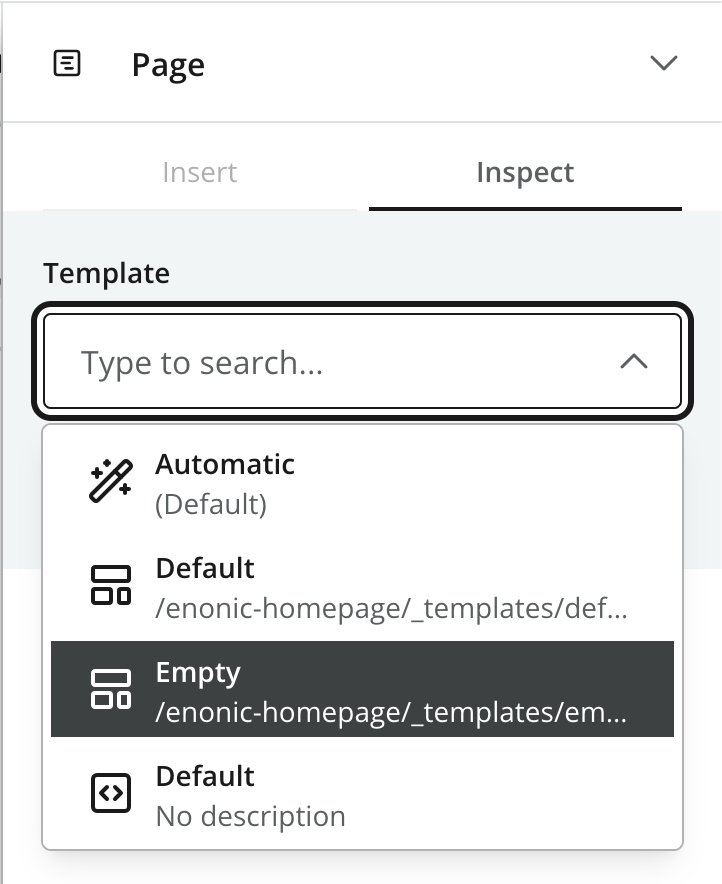 Page settings with the Empty page template selected