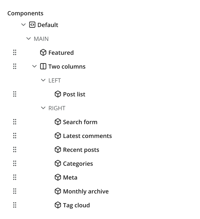 Page component tree structure