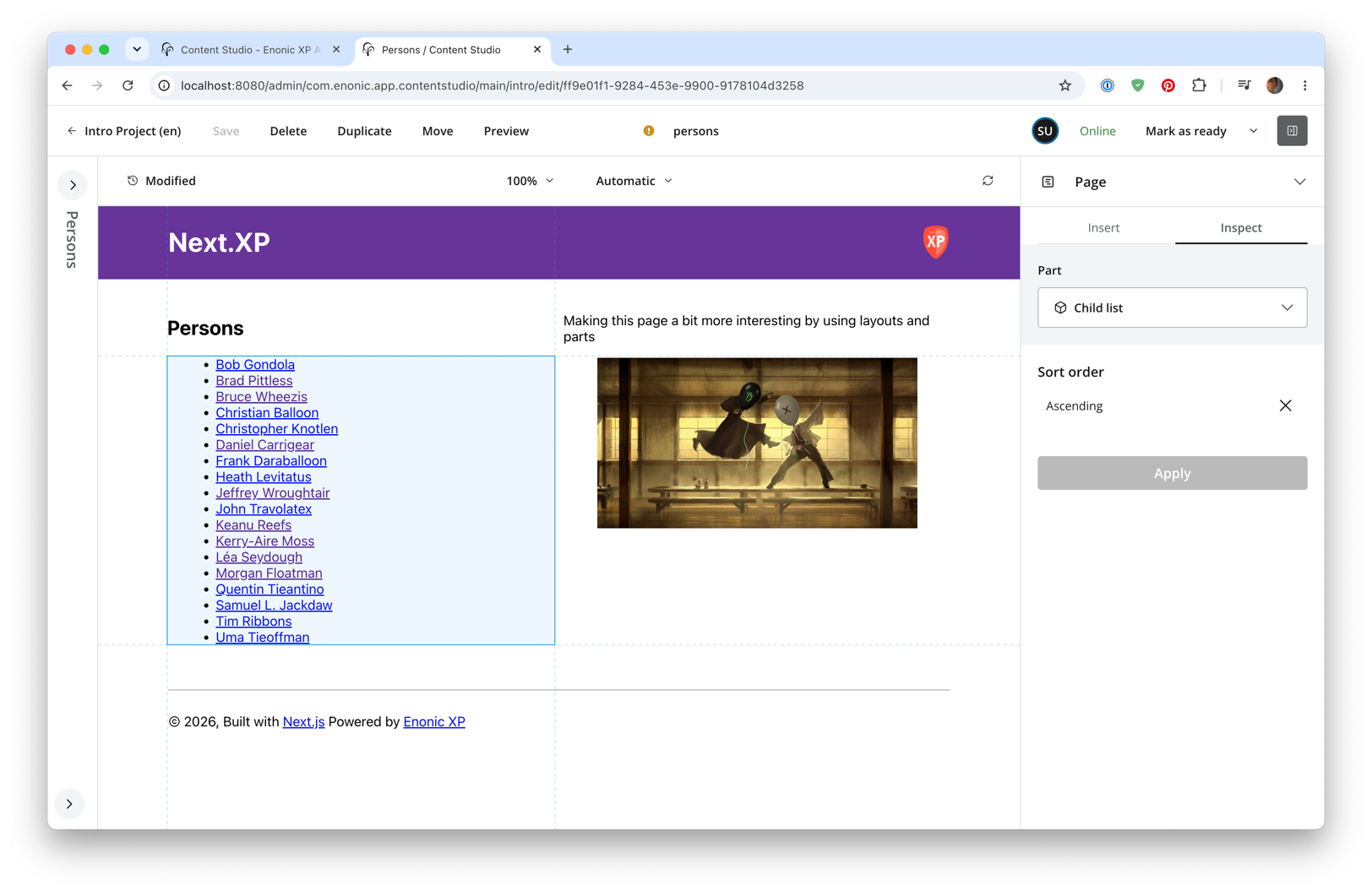 Layout combined with part and text components layout part text