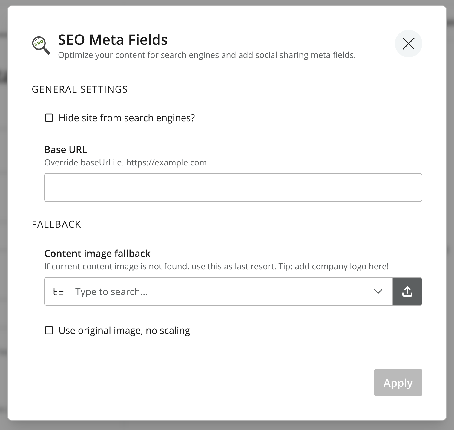 Application configuration dialog with application-specific fields