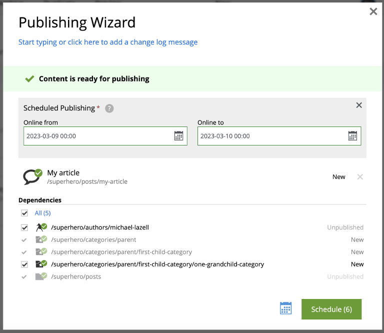 Optionally schedule publish from and to