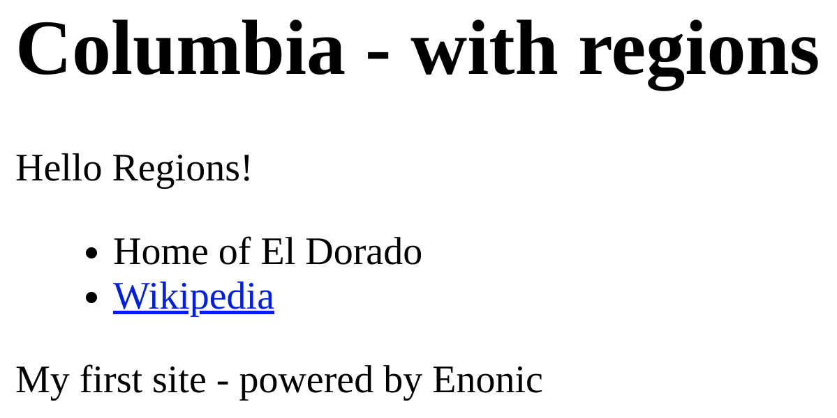 Result of inserting the country part on the columbia country content item