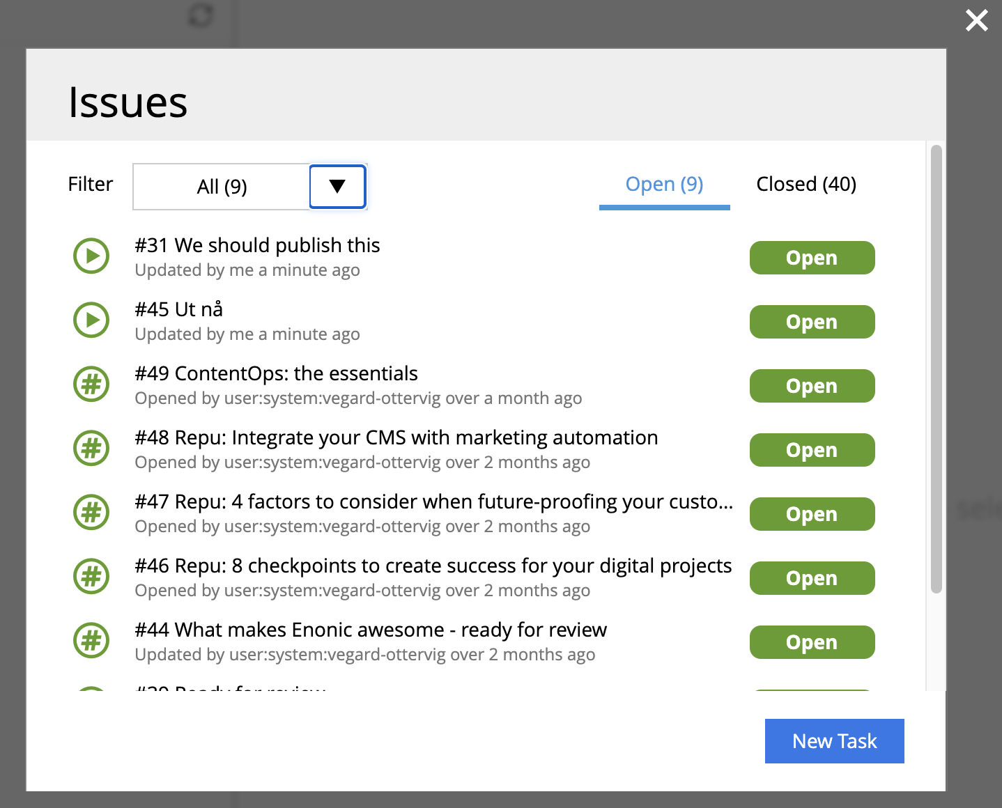 Issues list