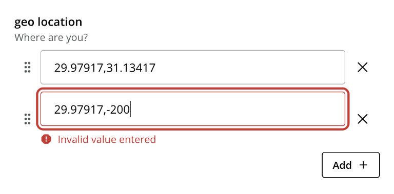 Text input with longitude and latitude numbers separated by comma