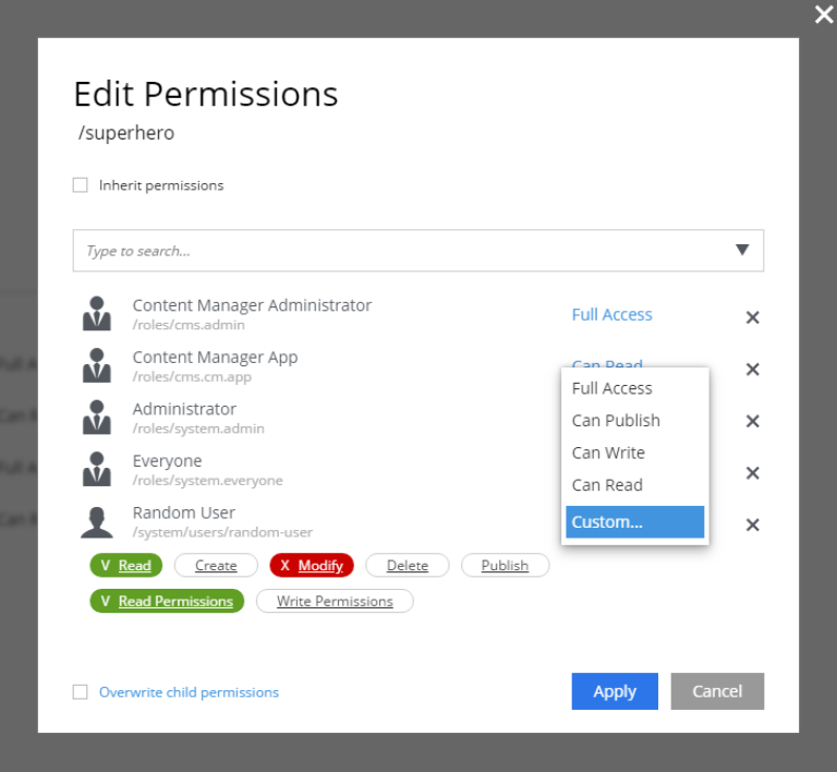 permissions dialog