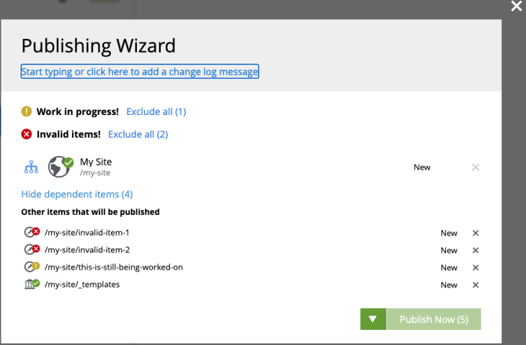 publishing wizard exclude