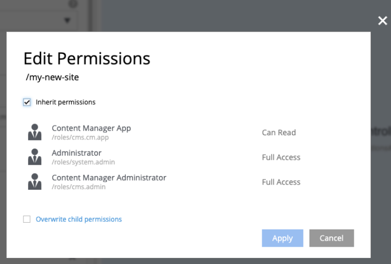 Permissions dialog