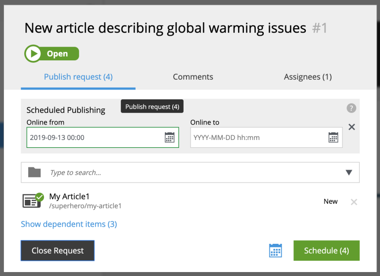 Publish Request - Scheduling