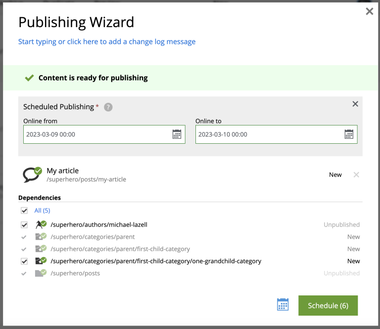 publishing wizard schedule