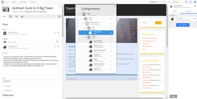 page editor components view