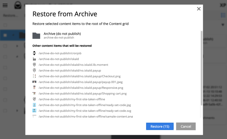 Restore of archived content