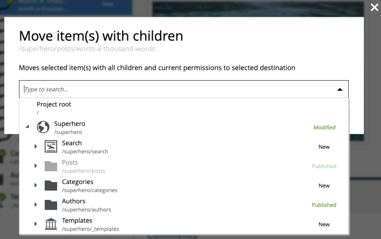 Move items by selecting target parent