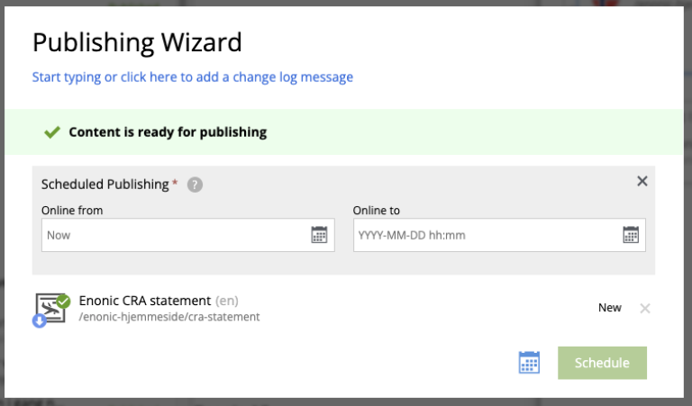 Optionally schedule publish from and to
