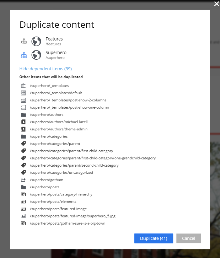 Duplicate items and chidren