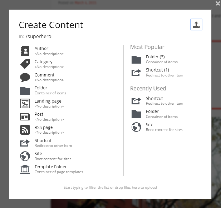 New Content dialog