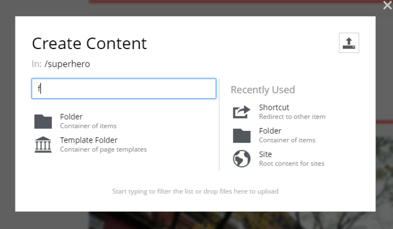 Filtered list of content types