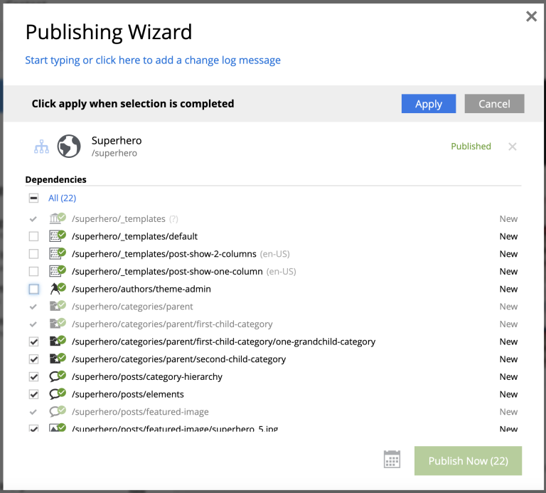 Publishing wizard with excluded dependencies