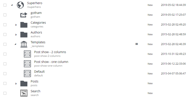List of page templates in the Templates folder