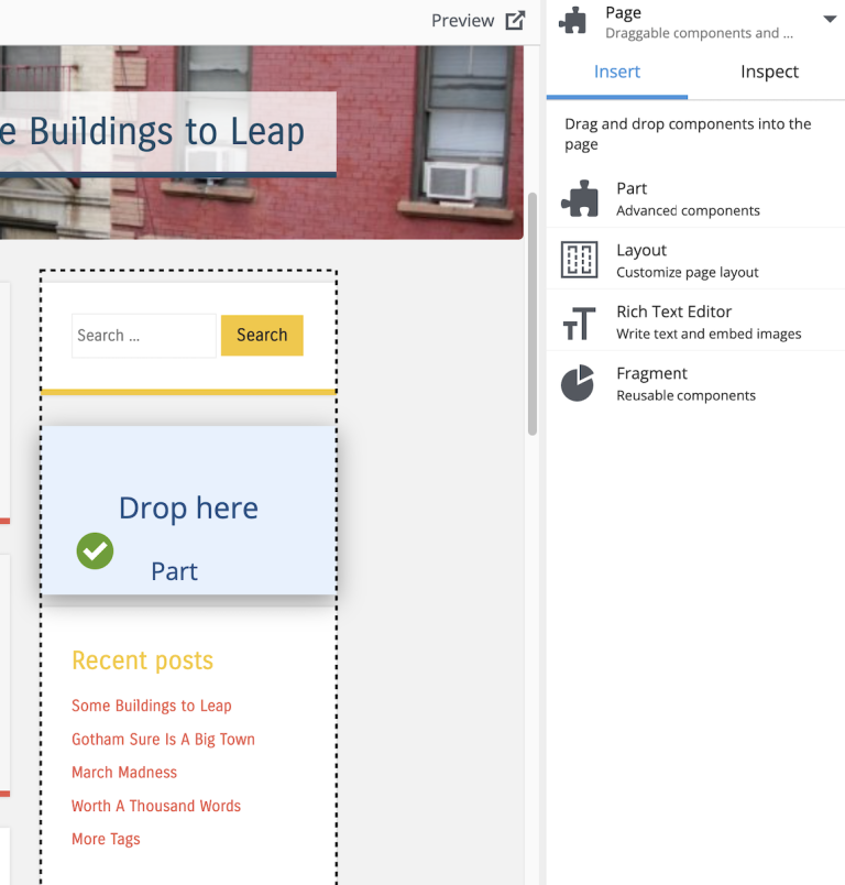 Placing the part component