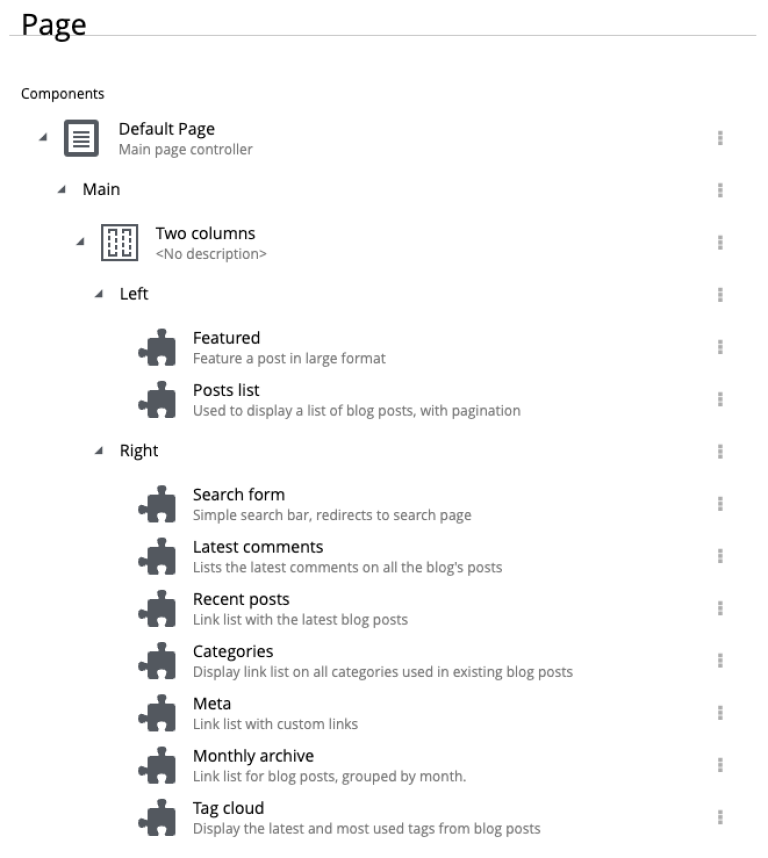 Regions in the Page Components view