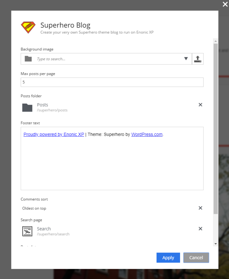 Application configuration dialog
