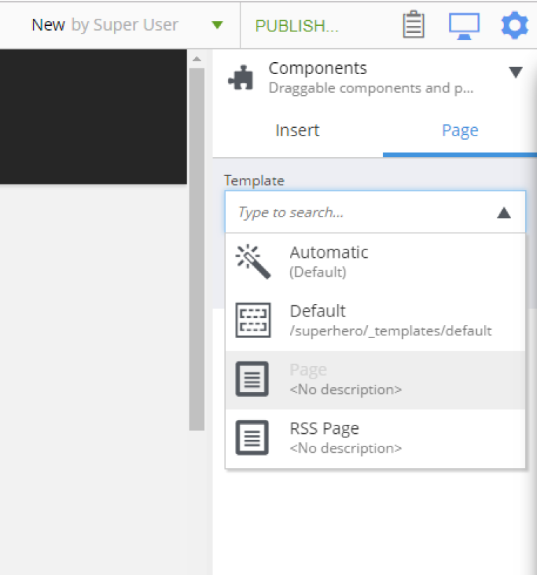 Choosing a template for a content item