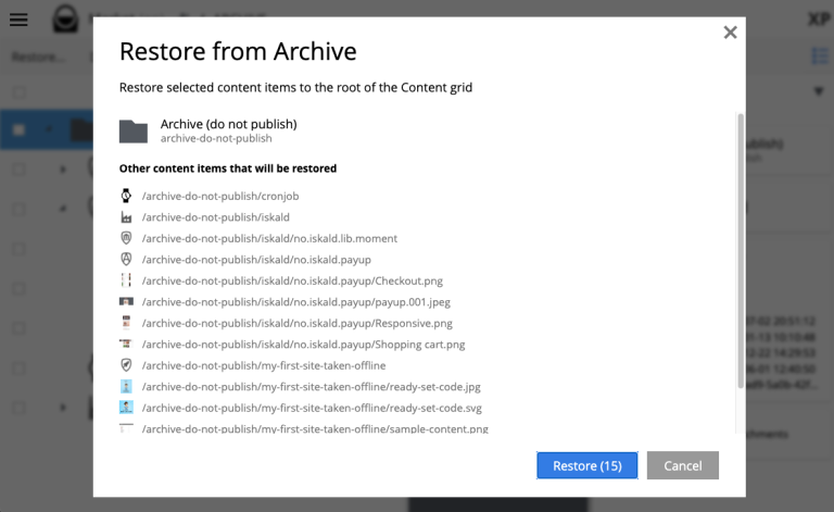 Restore-from-archive dialog