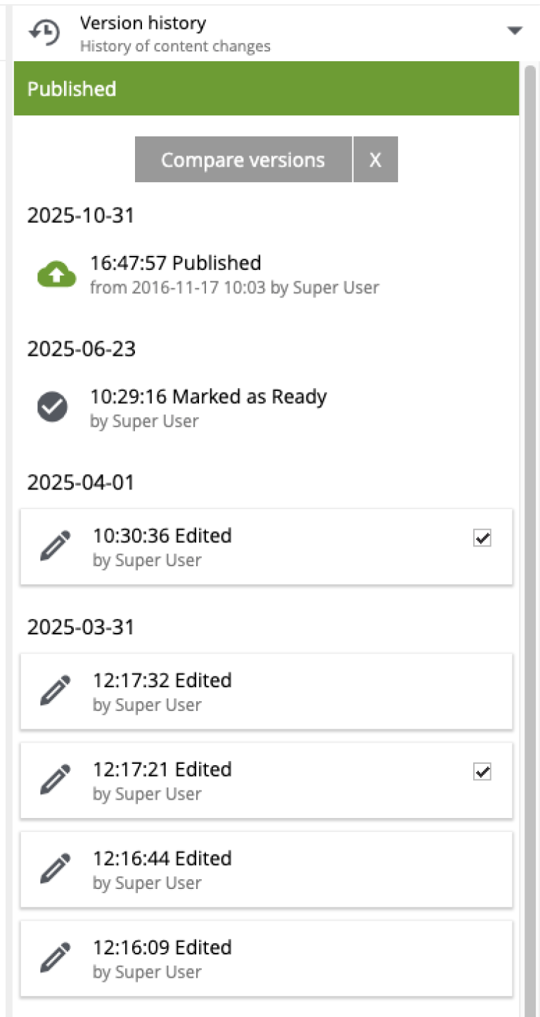 Select versions for comparison
