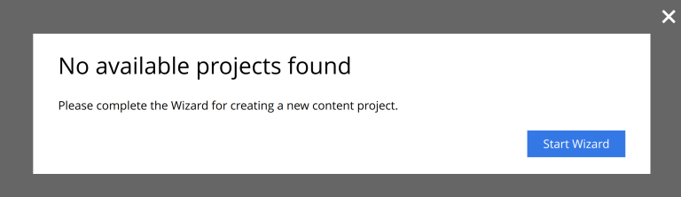 Content studio no available projects found dialog