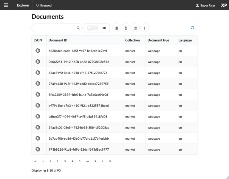 Browse and filter across all indexed documents