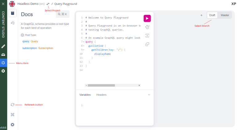 Query playground interface