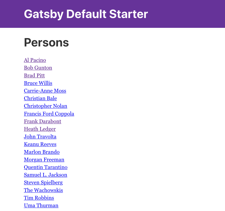 Person list with links to the details pages