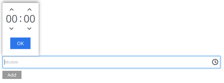 input field with a hour and minute selector above it