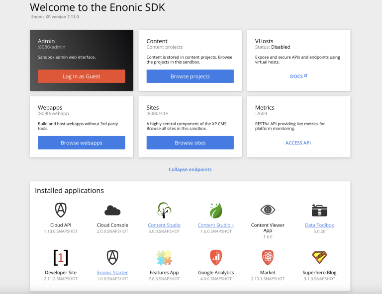 SDK Welcome page