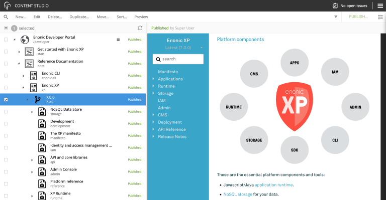 Screenshot of dev portal edited in Content Studio