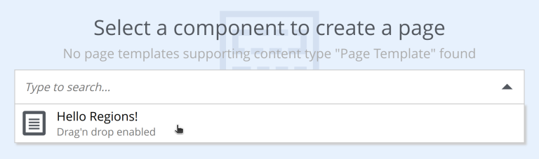 List of available pages, with the Hello Regions! page highlighted