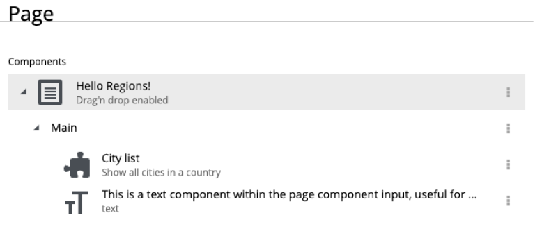 Page component input,tree structure to manage components on the page