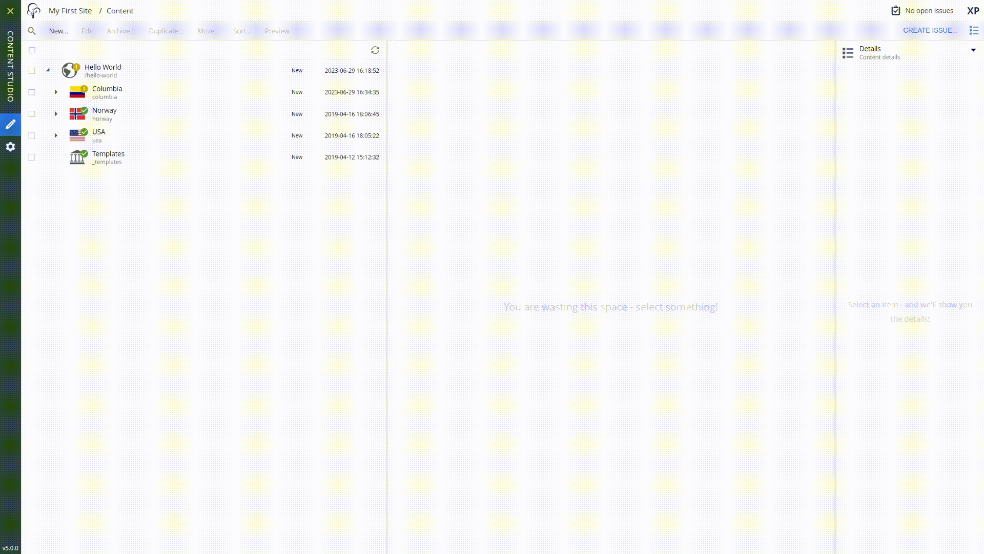Setting up a page with a region