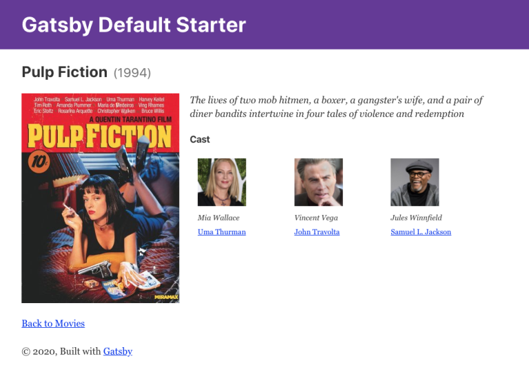 Movie details page with cast