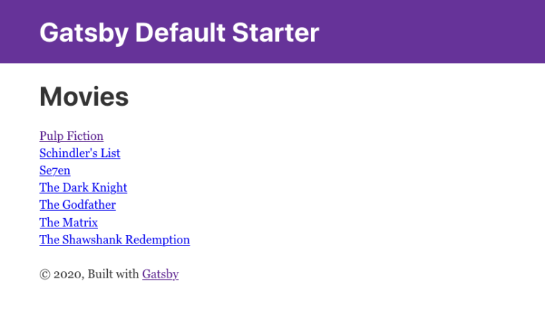 Movie list with link to the details pages