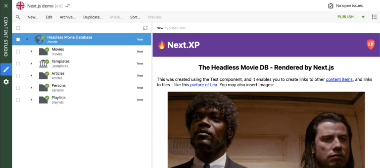 Front page as seen from Content Studio cloud preview