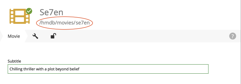 Editing item in Content Studio - the path /hmdb/movies/se7en is highlighted se7en edit