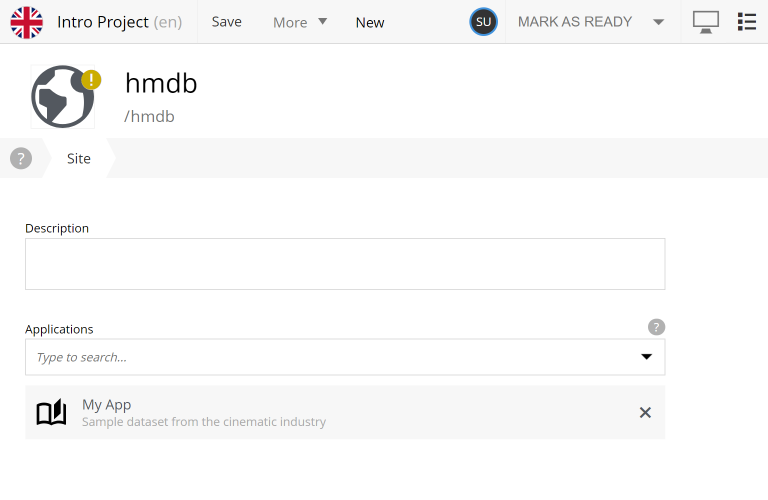 Give the site a name, and add the Movie DB app content studio create site
