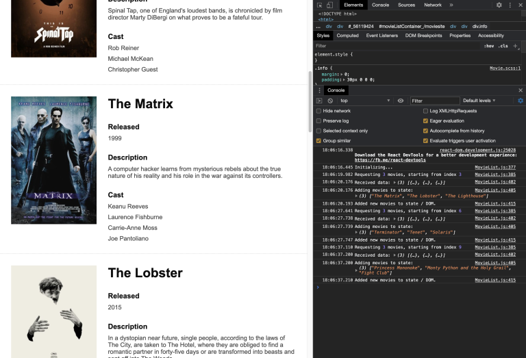 Each click fetches new movies and renders them click fill dom