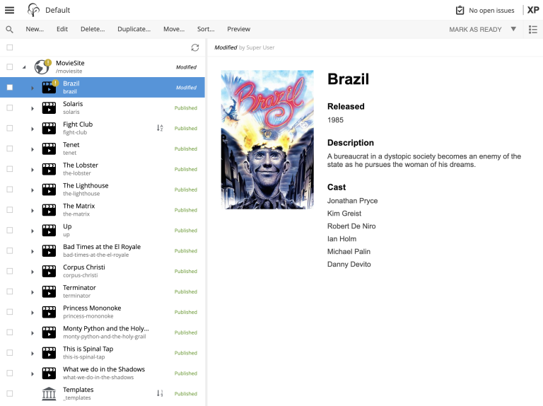 Create some movie items to list, under the site add movies